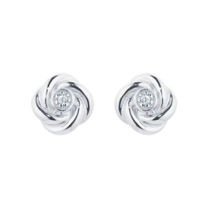 Orecchini a bottone a forma di fiore con diamanti in oro bianco da 9 ct da 0,01 ct